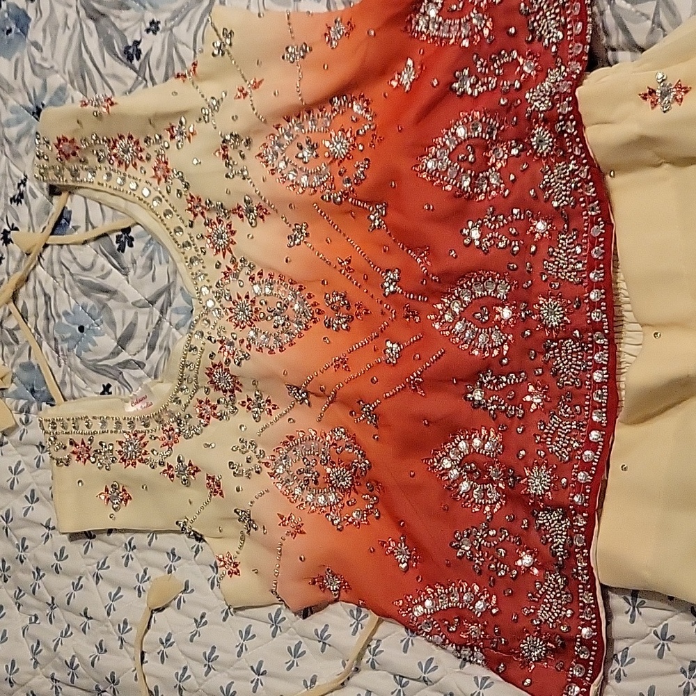 Two Toned Red and Cream lengha Indian wear